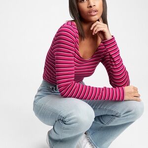 GAP Modern Scoopneck T Shirt Striped Pink in Tall